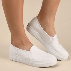 Keds White Floral Embroidered Slip-On Sneakers Size 9 NWT